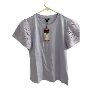 Express Fashion Spring Top Lavender Eyelet Lace Flutter Sleeve Crew Neck XS New